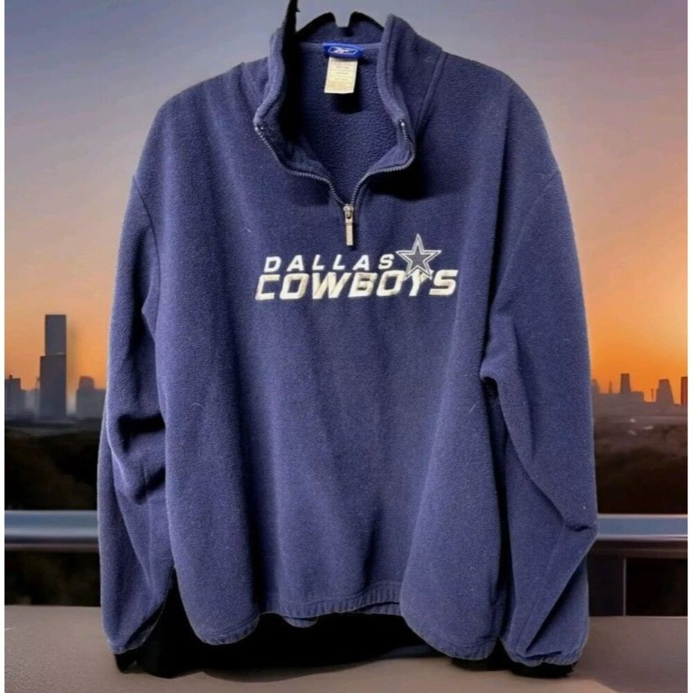 Dallas Cowboys Reebok NFL Fleece Pullover Embroidered Navy Blue XL Fan G…